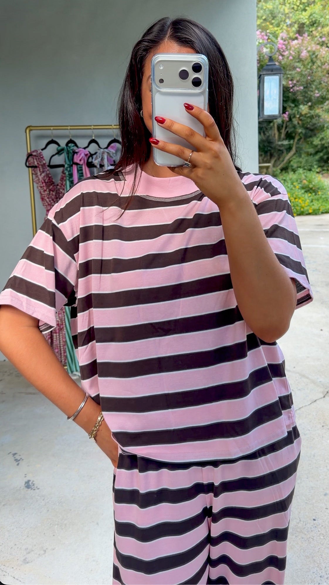 Pink & Brown Stripe Pant Set
