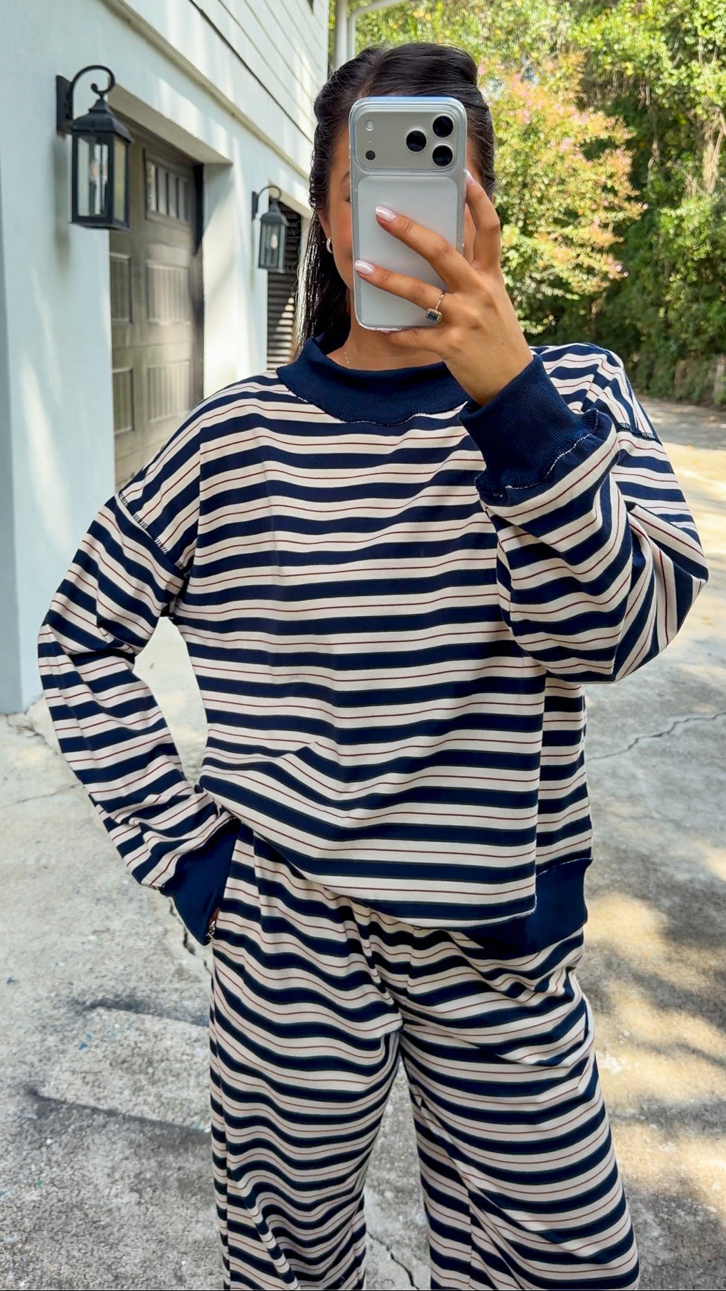 Striped Mock Neck Sweatshirt & Pant Set