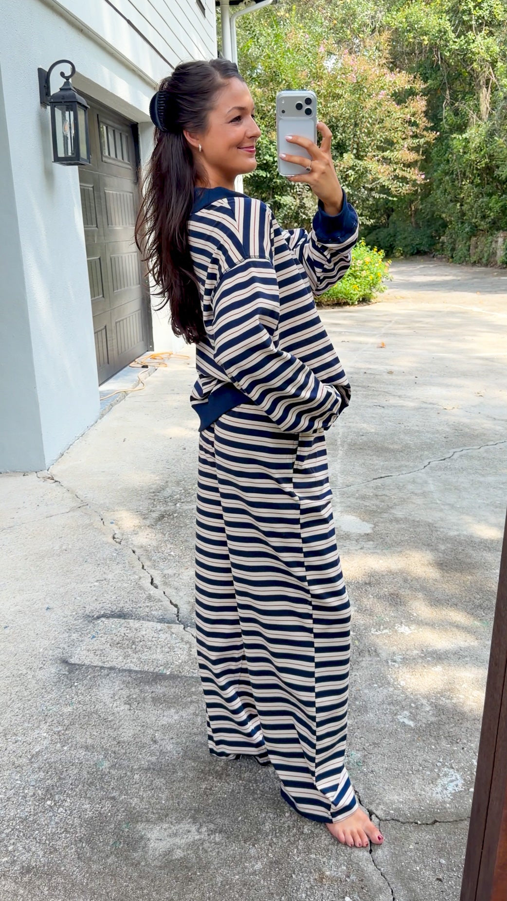 Striped Mock Neck Sweatshirt & Pant Set