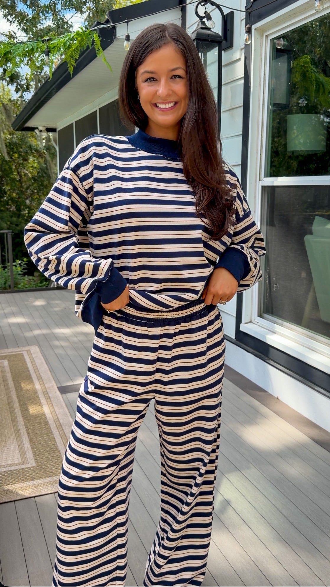 Striped Mock Neck Sweatshirt & Pant Set