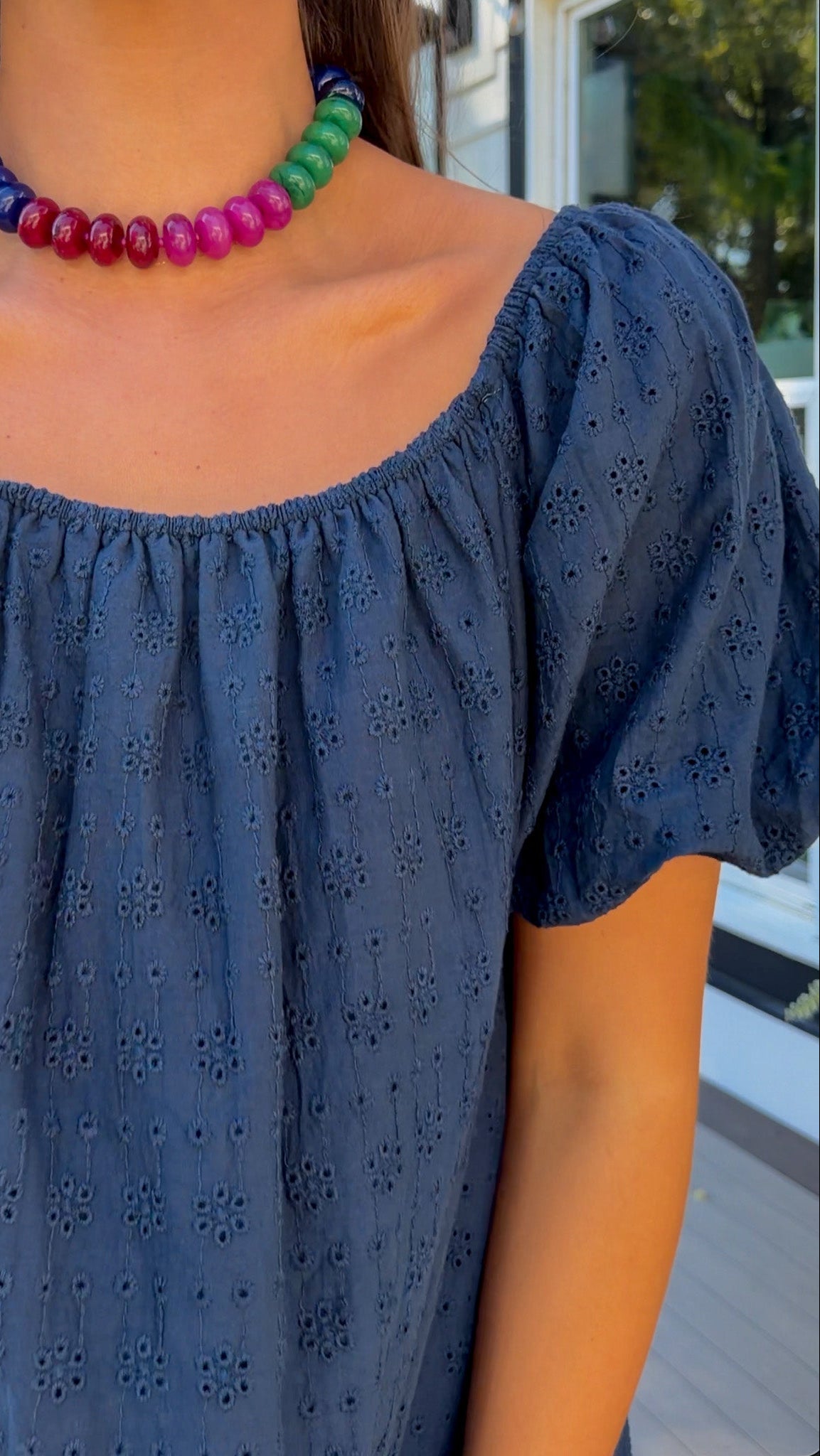 Navy Eyelet Mini Dress