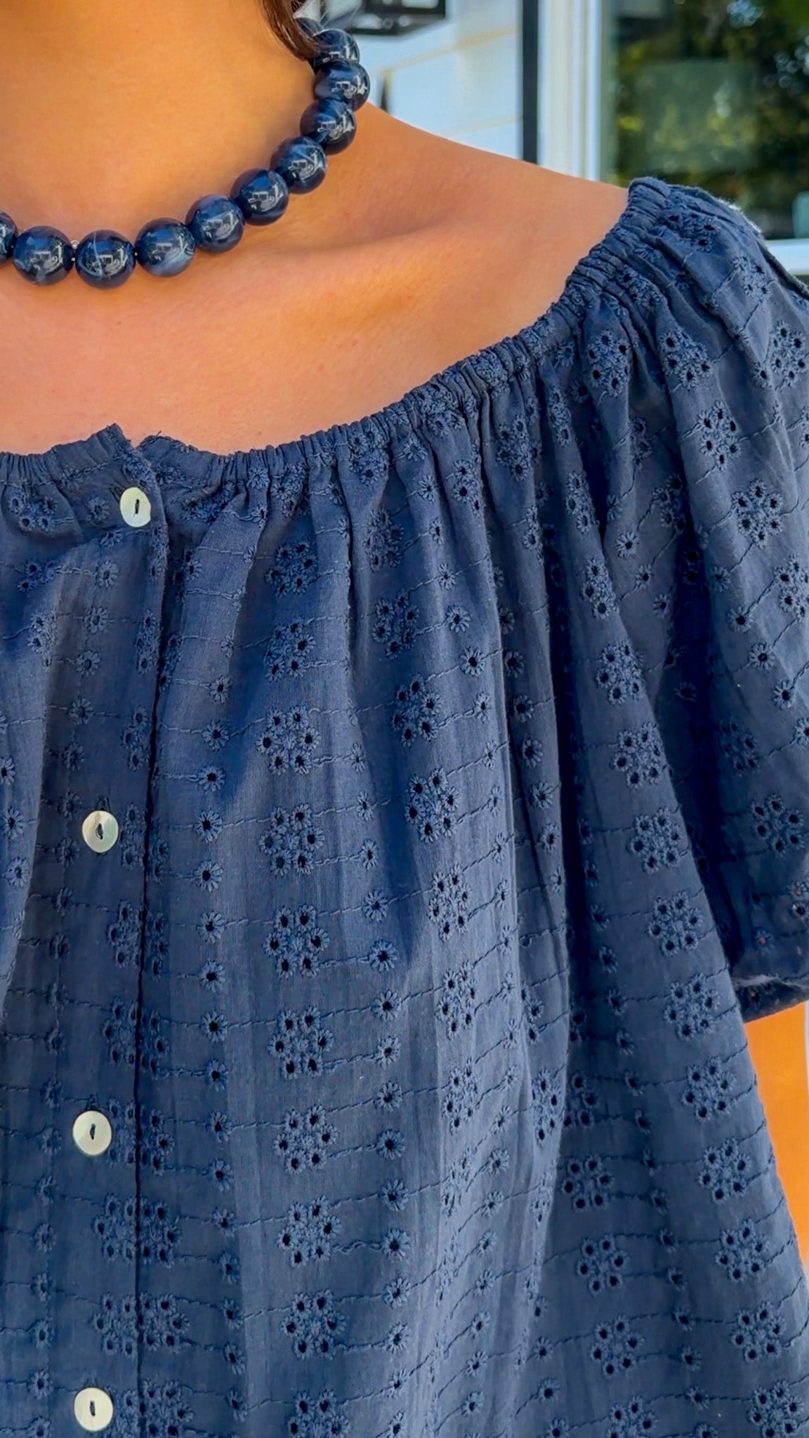 Navy Eyelet Top