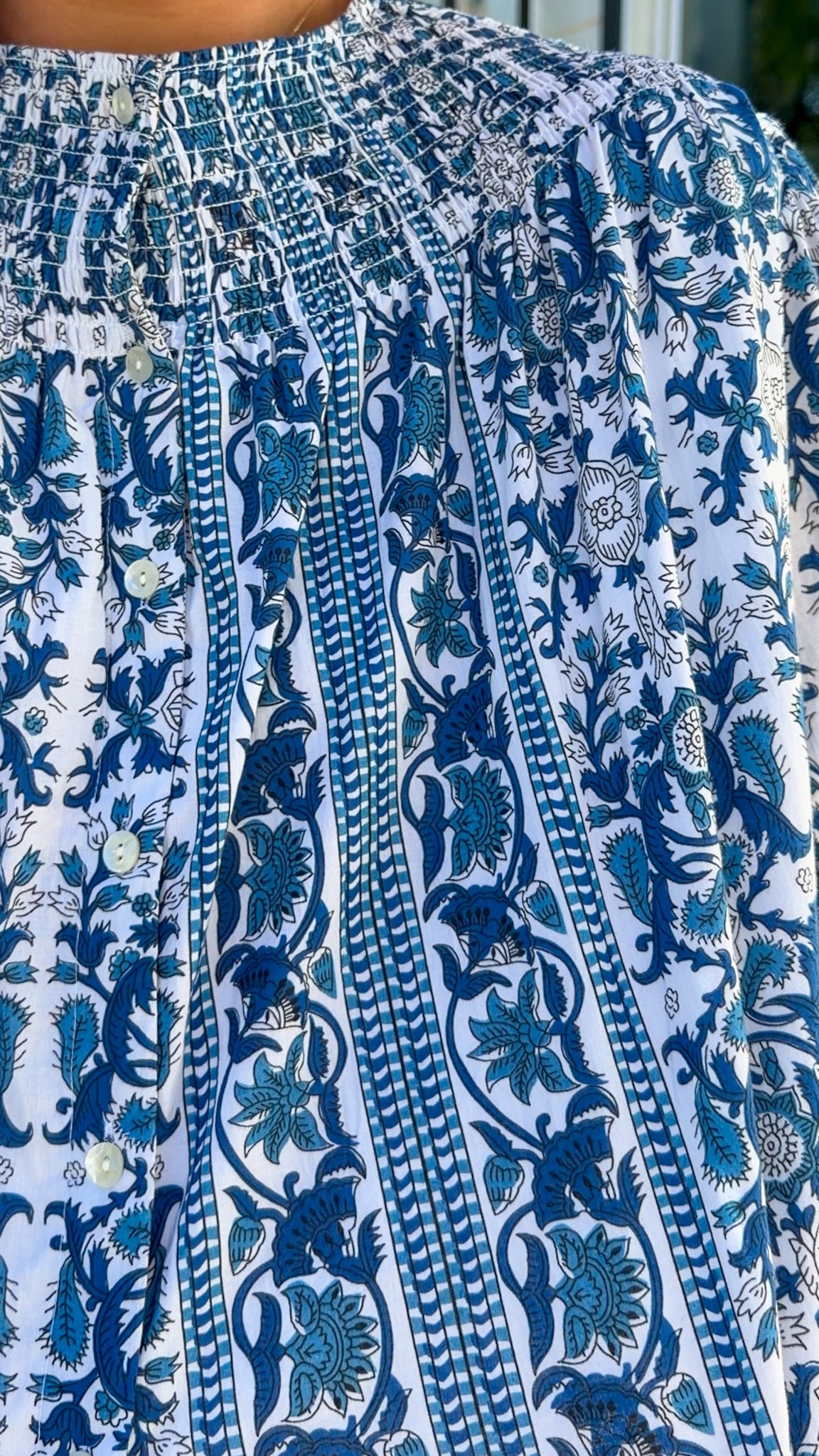 Blue Floral Long Sleeve Top