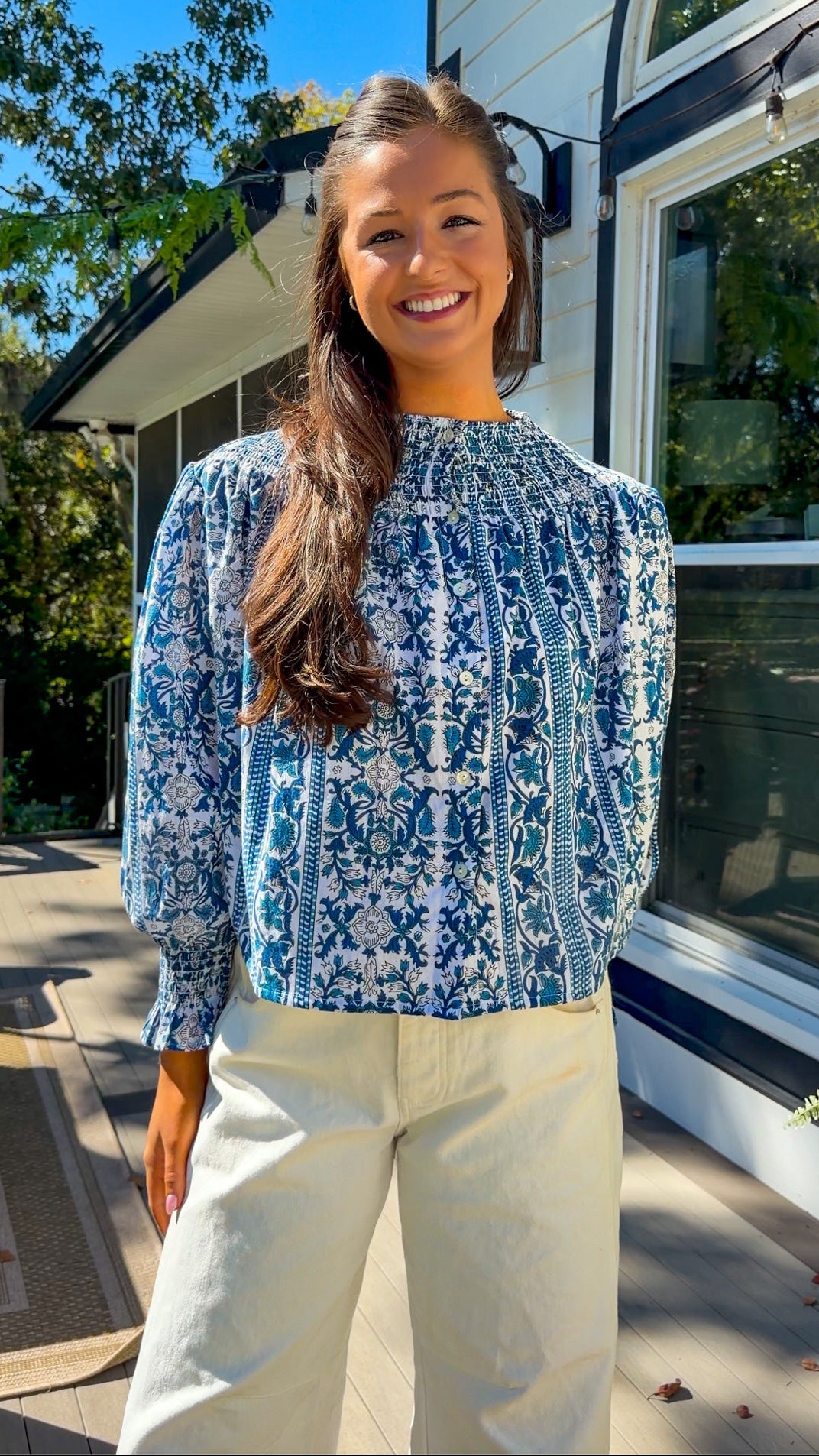 Blue Floral Long Sleeve Top