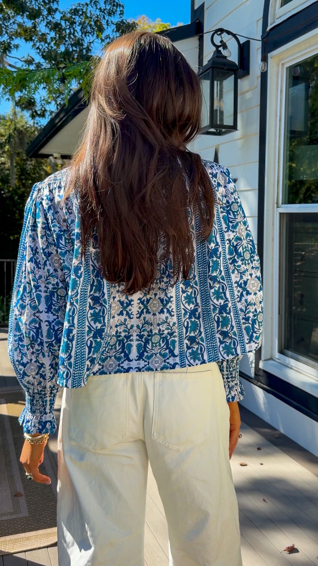Blue Floral Long Sleeve Top