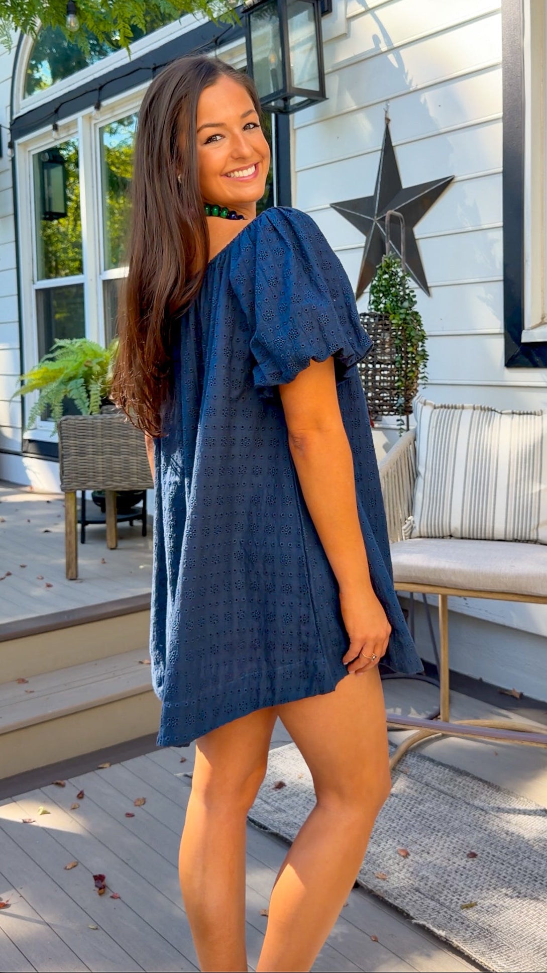 Navy Eyelet Mini Dress