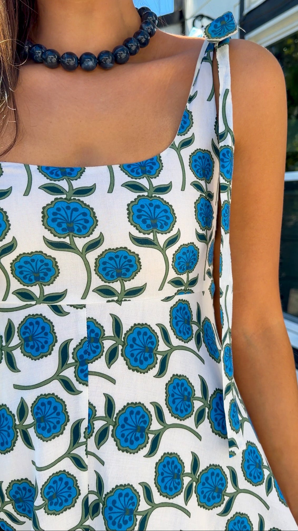 Blue Floral Tie-Strap Maxi Dress