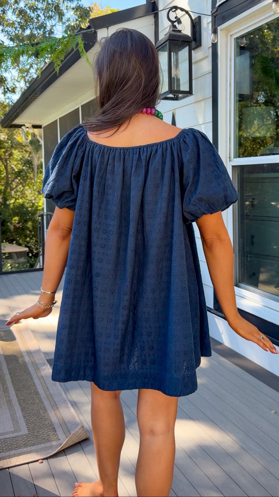 Navy Eyelet Mini Dress